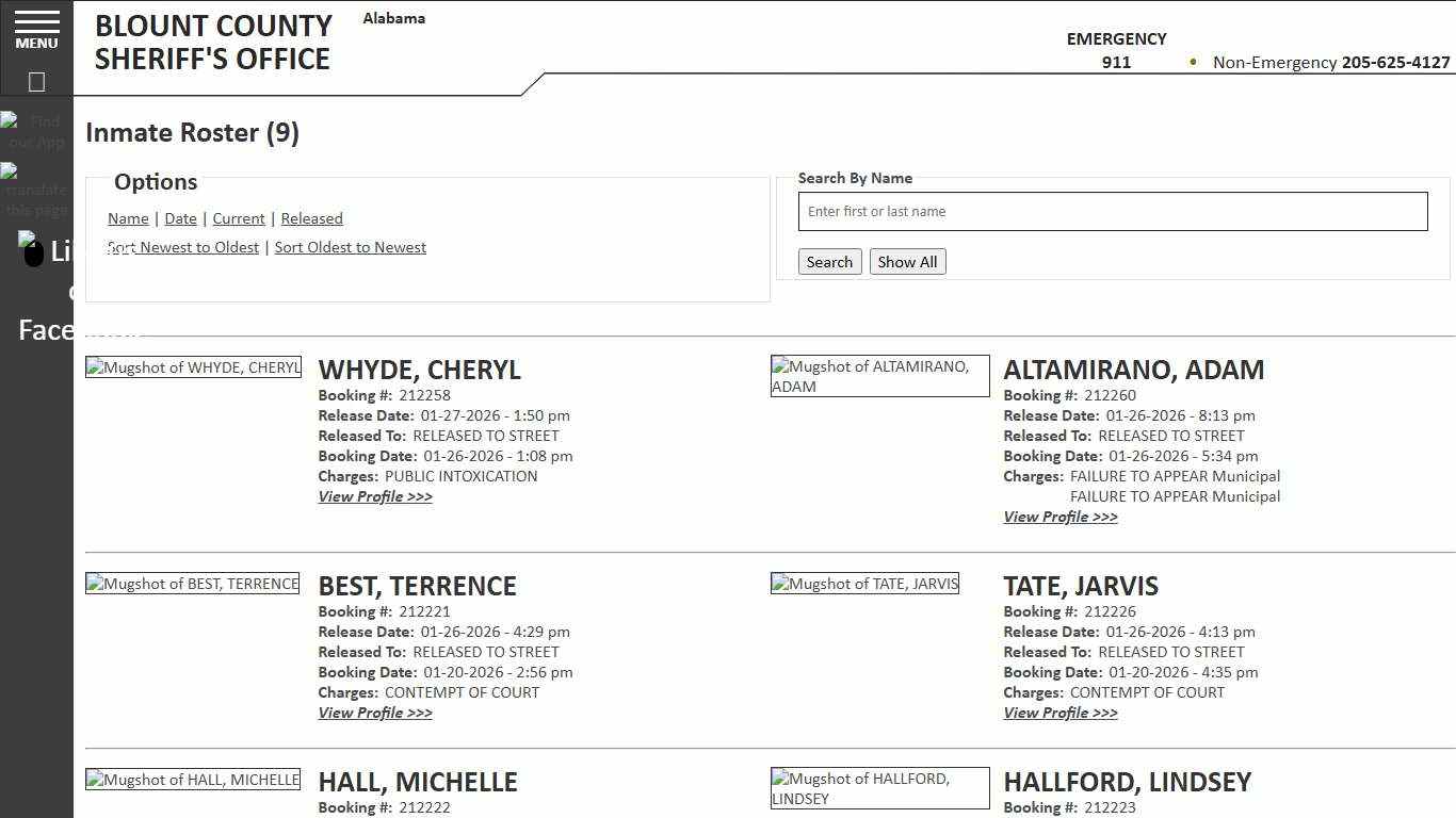 Inmate Roster - Released Inmates Booking Date Descending - Blount County Sheriff AL
